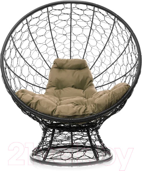 Изображение товара Кресло садовое M-Group Кокос на подставке / 11590401 (черный ротанг/бежевая подушка)