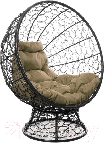 Изображение товара Кресло садовое M-Group Кокос на подставке / 11590401 (черный ротанг/бежевая подушка)