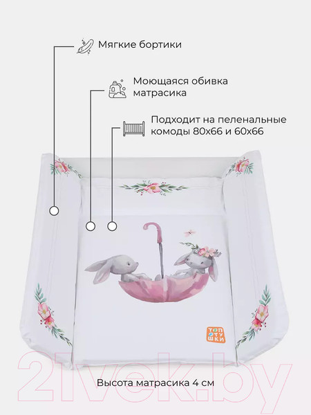 Изображение товара Пеленальный матрас Топотушки Зайка-Акварель New №2 (80x71)