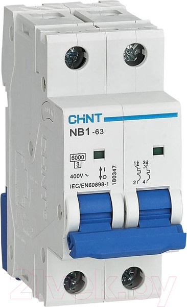 Изображение товара Выключатель автоматический Chint NB1-63 2P 4A 6кА D (DB) (R) / 179678