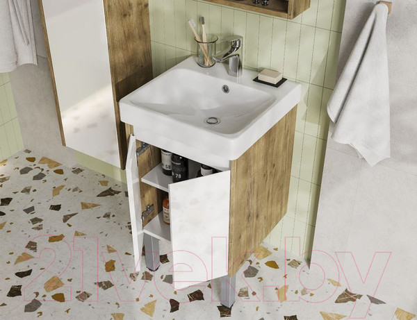 Изображение товара Тумба с умывальником Акватон Сканди Doors 45 1A2787K0SDZ90 (белый/дуб рустикальный)