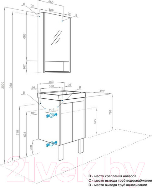 Изображение товара Тумба с умывальником Акватон Сканди Doors 45 1A2787K0SDZ90 (белый/дуб рустикальный)