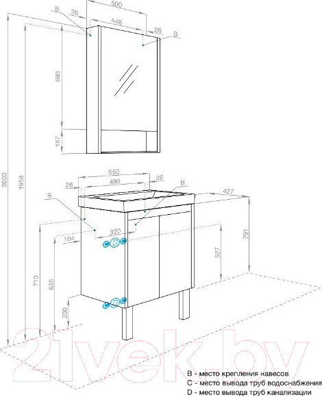 Изображение товара Тумба под умывальник Акватон Сканди Doors 55 / 1A278801SDB20 (белый/дуб верона)