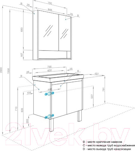 Изображение товара Тумба под умывальник Акватон Сканди Doors 70 / 1A278901SD010 (белый)