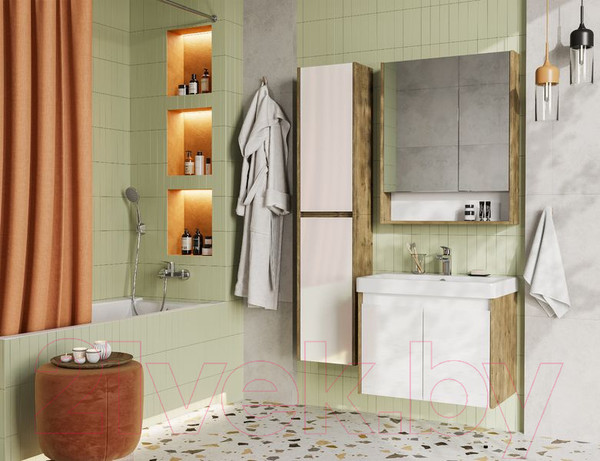 Изображение товара Тумба с умывальником Акватон Сканди Doors 70 1A2789K0SDZ90 (белый/дуб рустикальный)