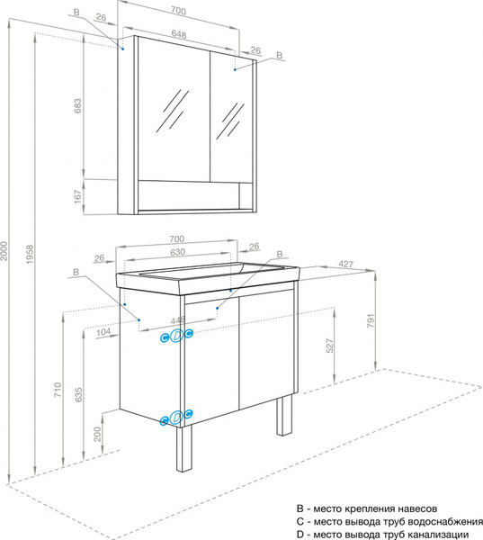 Изображение товара Тумба под умывальник Акватон Сканди Doors 70 / 1A278901SDZ90 (белый/дуб рустикальный)
