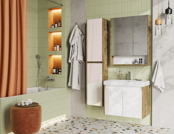 Изображение товара Тумба под умывальник Акватон Сканди Doors 70 / 1A278901SDZ90 (белый/дуб рустикальный)