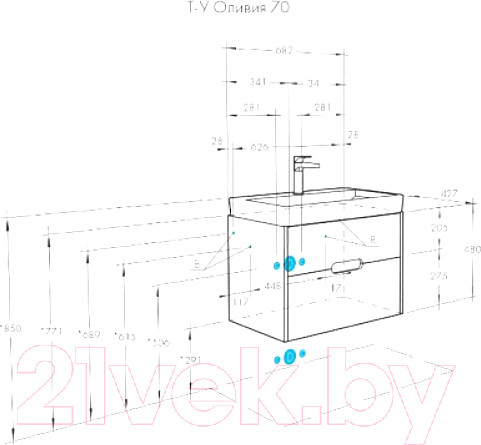 Изображение товара Тумба с умывальником Акватон Оливия 70 (1A2543K0OL010)