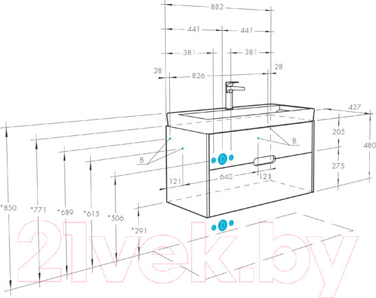 Изображение товара Тумба с умывальником Акватон Оливия 90  (1A2544K0OL010)