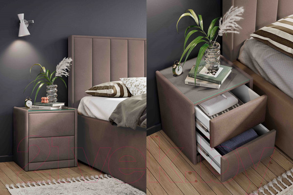 Изображение товара Прикроватная тумба Мебельград Аризона мягкая (мора темно-коричневый)