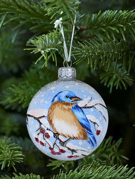 Изображение товара Шар новогодний Декарт Птичка на ветке 8Ш0024 (8см, серебристый)