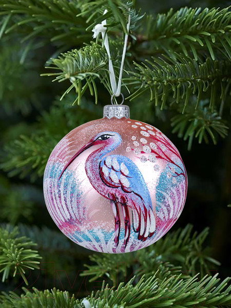 Изображение товара Шар новогодний Декарт Цапля 8Ш0085 (10см, розовый)