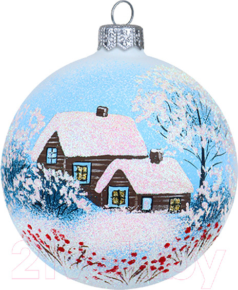 Изображение товара Шар новогодний Декарт Зимний пейзаж 8Ш0087 (10см, белый)