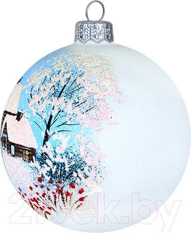 Изображение товара Шар новогодний Декарт Зимний пейзаж 8Ш0087 (10см, белый)