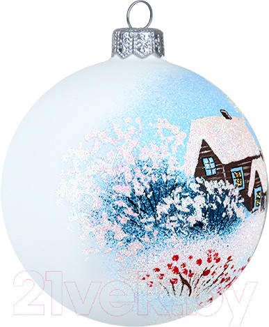 Изображение товара Шар новогодний Декарт Зимний пейзаж 8Ш0087 (10см, белый)