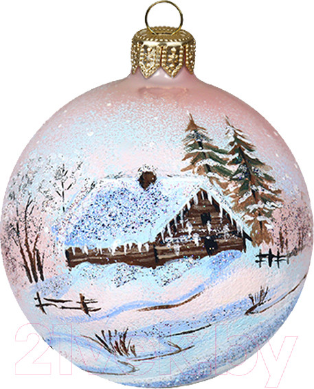Изображение товара Шар новогодний Декарт Домик в деревне 8Ш0093 (8см, белый)