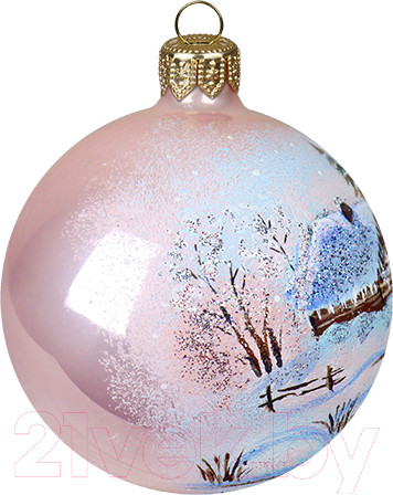 Изображение товара Шар новогодний Декарт Домик в деревне 8Ш0093 (8см, белый)