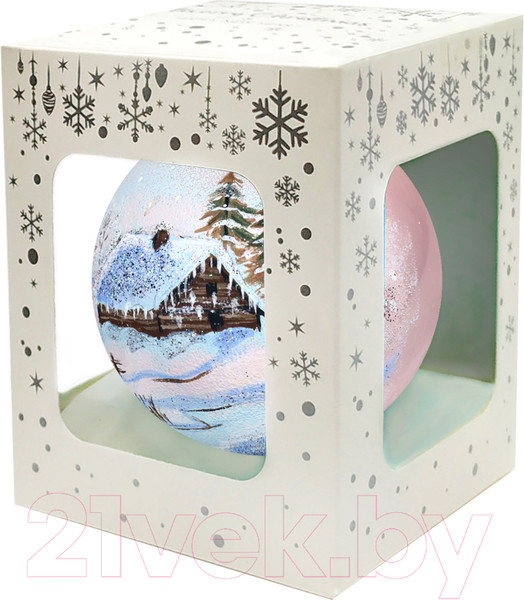 Изображение товара Шар новогодний Декарт Домик в деревне 8Ш0093 (8см, белый)