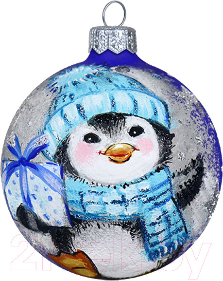 Изображение товара Шар новогодний Декарт Пингвин с подарком 8Ш0070 (8см, синий)