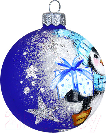 Изображение товара Шар новогодний Декарт Пингвин с подарком 8Ш0070 (8см, синий)