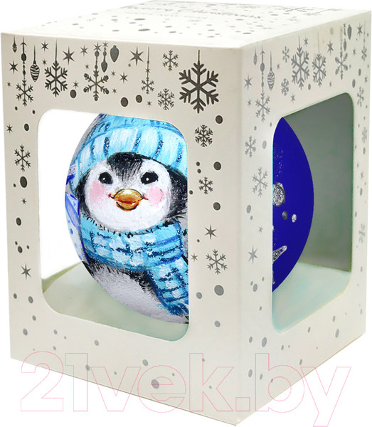 Изображение товара Шар новогодний Декарт Пингвин с подарком 8Ш0070 (8см, синий)