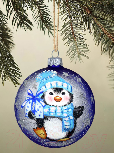 Изображение товара Шар новогодний Декарт Пингвин 8Ш0088 (10см, синий)