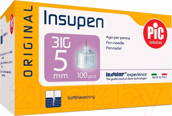 Изображение товара Набор игл для подкожных инъекций Pic Solution Insupen Original G31 0.25x5мм (100шт)