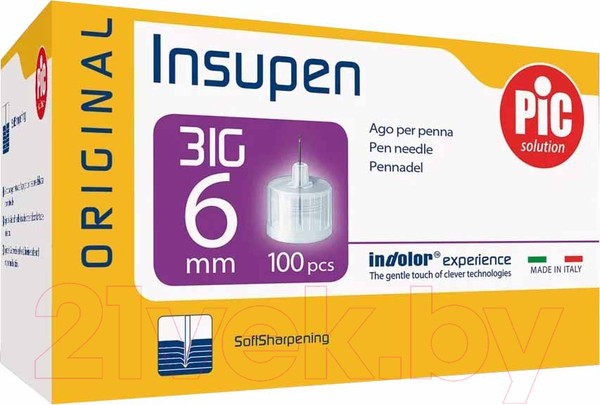 Изображение товара Набор игл для подкожных инъекций Pic Solution Insupen Original G31 0.25x6мм (100шт)