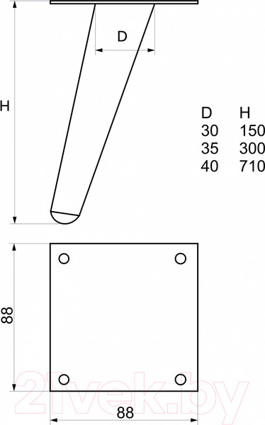 Изображение товара Опора мебельная AKS Наклонная 150 (брашированное золото)