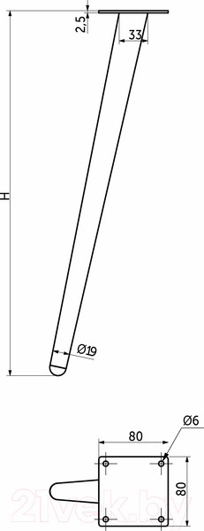 Изображение товара Ножка для стола AKS Наклонная 420 (брашированное золото)