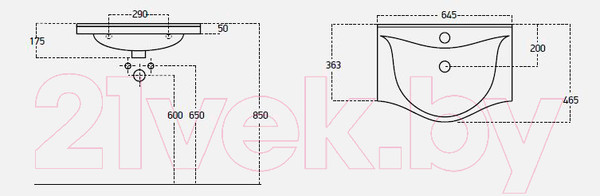 Изображение товара Тумба с умывальником Гамма Р25оФ8-У65 Альбатрос-10065 (белый)