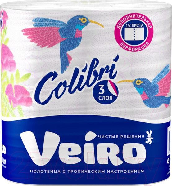 Изображение товара Бумажные полотенца Veiro Colibri 3сл (2рул, белый)
