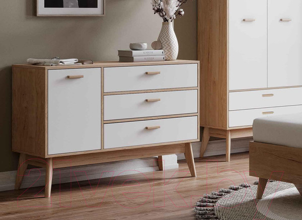 Изображение товара Тумба Мебельград Калгари 1200 (дуб натуральный светлый/белый матовый)