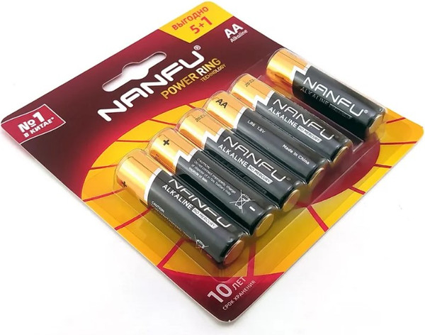 Изображение товара Комплект батареек Nanfu AA Щелочные (6шт)