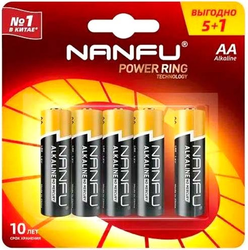 Изображение товара Комплект батареек Nanfu AA Щелочные (6шт)