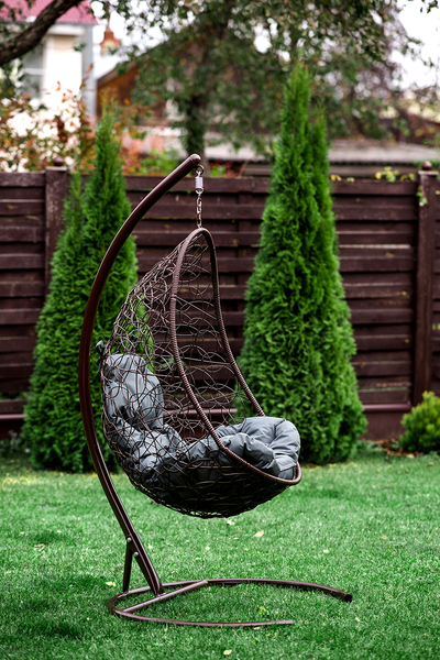 Изображение товара Кресло подвесное M-Group Овал / 11140209 (коричневый ротанг/серая подушка)