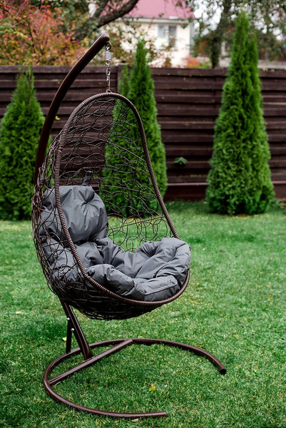 Изображение товара Кресло подвесное M-Group Овал / 11140209 (коричневый ротанг/серая подушка)