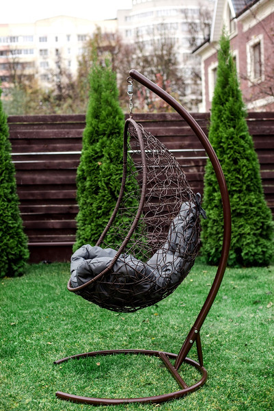 Изображение товара Кресло подвесное M-Group Овал / 11140209 (коричневый ротанг/серая подушка)