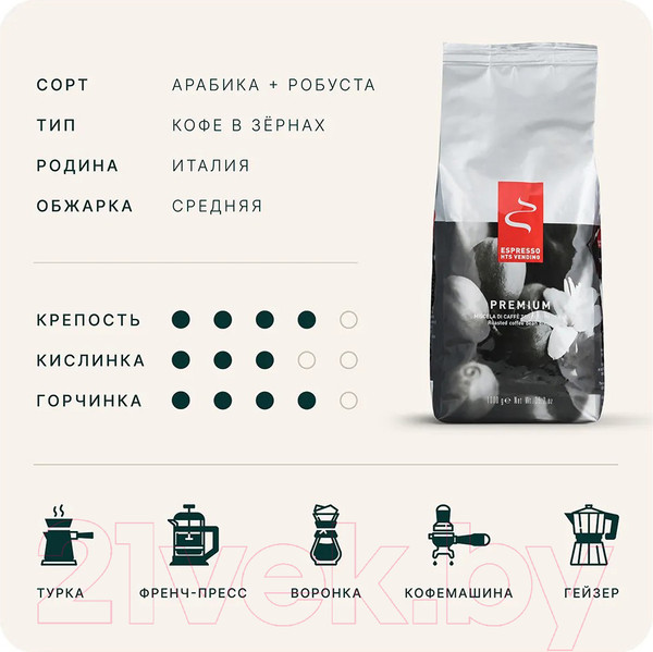 Изображение товара Кофе в зернах Hausbrandt Vending Premium 50% Арабика 50% Робуста (1кг)