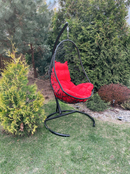 Изображение товара Кресло подвесное M-Group Овал / 11140406 (черный ротанг/красная подушка)