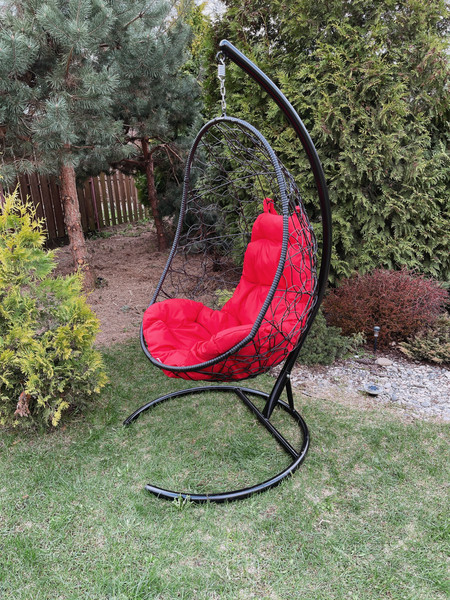 Изображение товара Кресло подвесное M-Group Овал / 11140406 (черный ротанг/красная подушка)