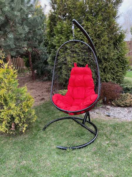 Изображение товара Кресло подвесное M-Group Овал / 11140406 (черный ротанг/красная подушка)