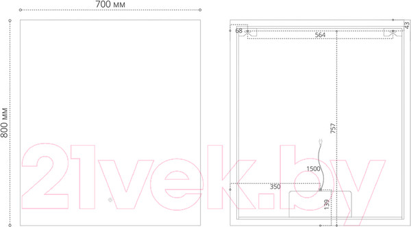 Изображение товара Зеркало Grossman Pragma-норма LED / 187080 (с сенсорным выключателем и подогревом)