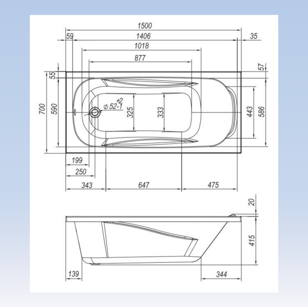 Изображение товара Ванна акриловая Ventospa Serena LA 150x70 (с ножками и экраном)