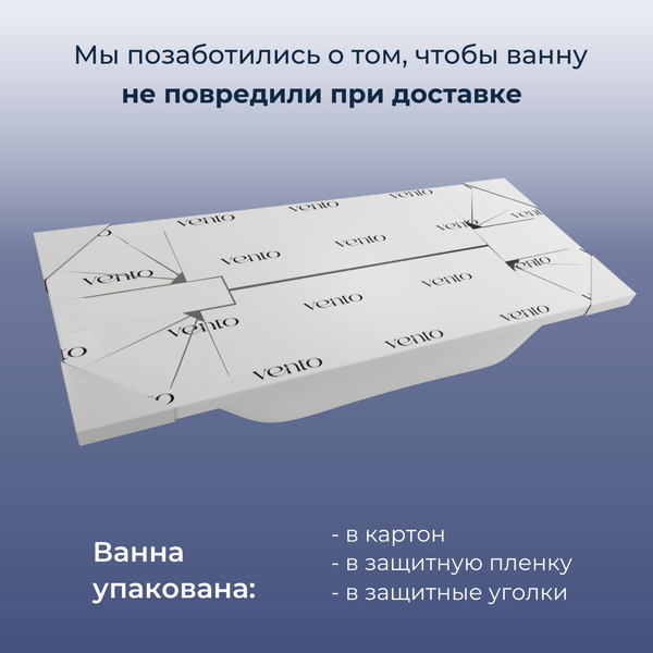 Изображение товара Ванна акриловая Ventospa Novaro 150x70 (с ножками и экраном)