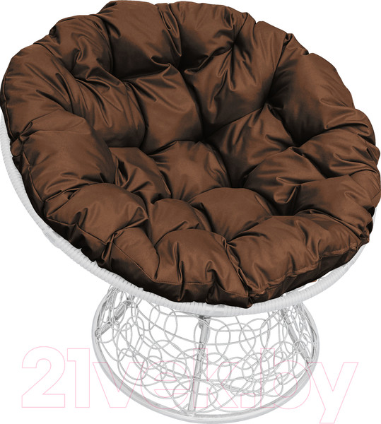 Изображение товара Кресло садовое M-Group Папасан 12020105 (белый ротанг/коричневая подушка)