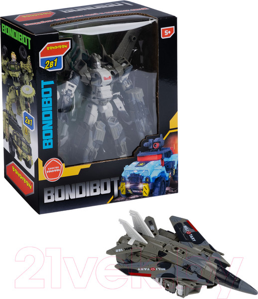 Изображение товара Робот-трансформер Bondibon Самолет военный 2 в 1 / ВВ6070-А (серый хаки)