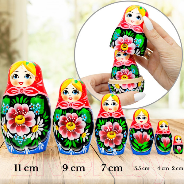 Изображение товара Матрешка сувенирная Брестская Фабрика Сувениров Русские матрешки ручной работы с цветами / 6045
