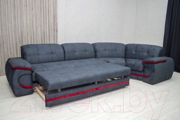 Изображение товара Диван угловой Петрамебель Браво правый (брабус 17 темно-серый велюр/красный велюр)