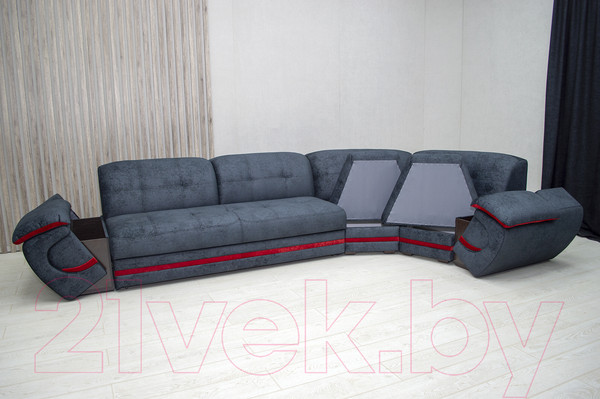 Изображение товара Диван угловой Петрамебель Браво правый (брабус 17 темно-серый велюр/красный велюр)